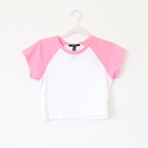 Forever 21 Pink and White baby tee crop